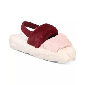 Jenni Intimates Women’s Slippers Faux Fur Striped Slides Pink, Cream & Burgundy